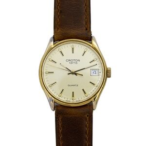Croton Swiss Made Vintage 1980's Men's Gold Plated Wrist Watch 33mm Quartz